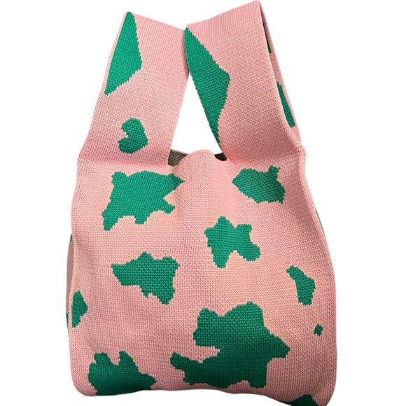 Pink & Green Cow Print Tote Handle Bag - Picture 2 of 6